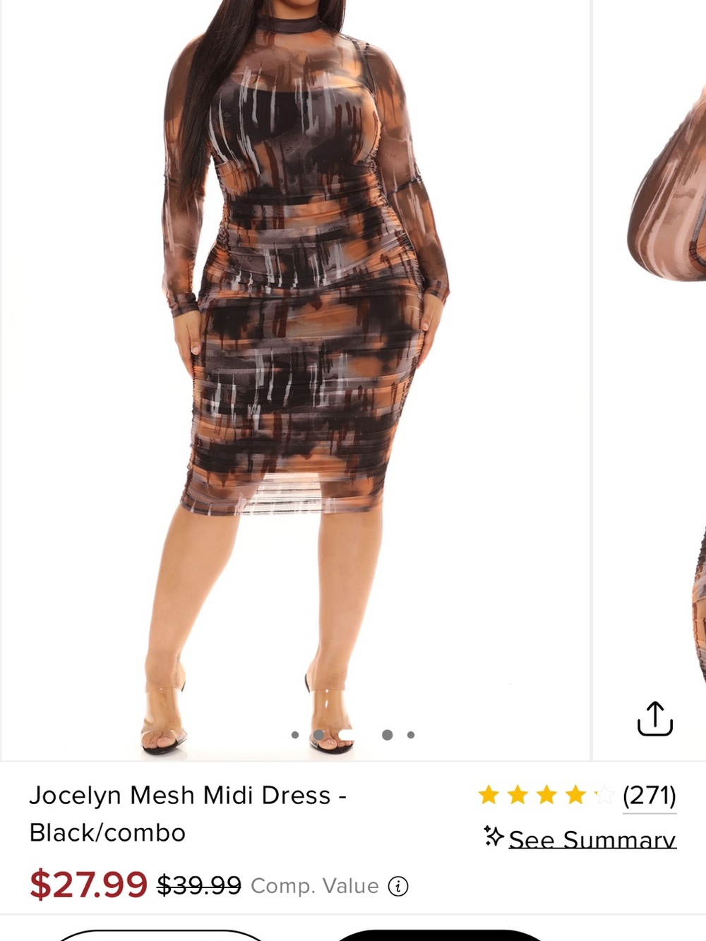 jocelyn Black and Brown Brushstroke Mesh Midi Dress